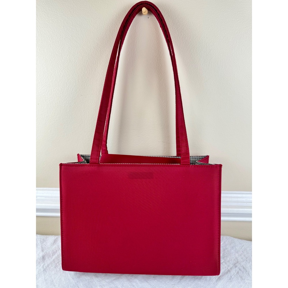 Vintage 90s Y2K Kate Spade Red Nylon Sam Tote Bag Gingham Lining Shoulder Boxy